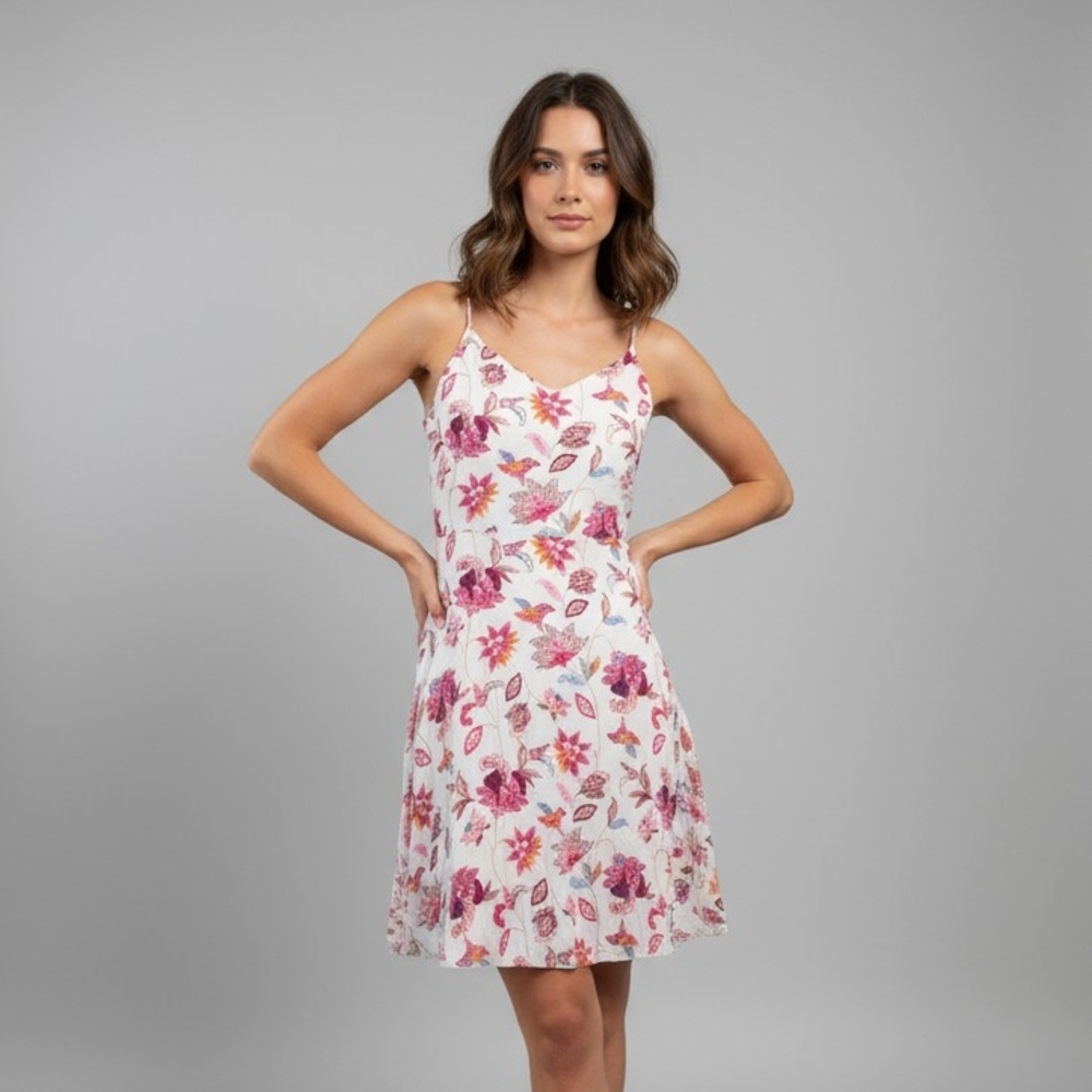 LOFT Elegant White And Pink Floral Spaghetti Strap Dress | Size 6